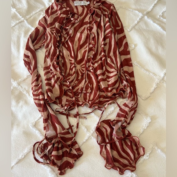Reds x salty blonde tezza tie up mesh long sleeve in auburn New condition - Picture 11 of 12